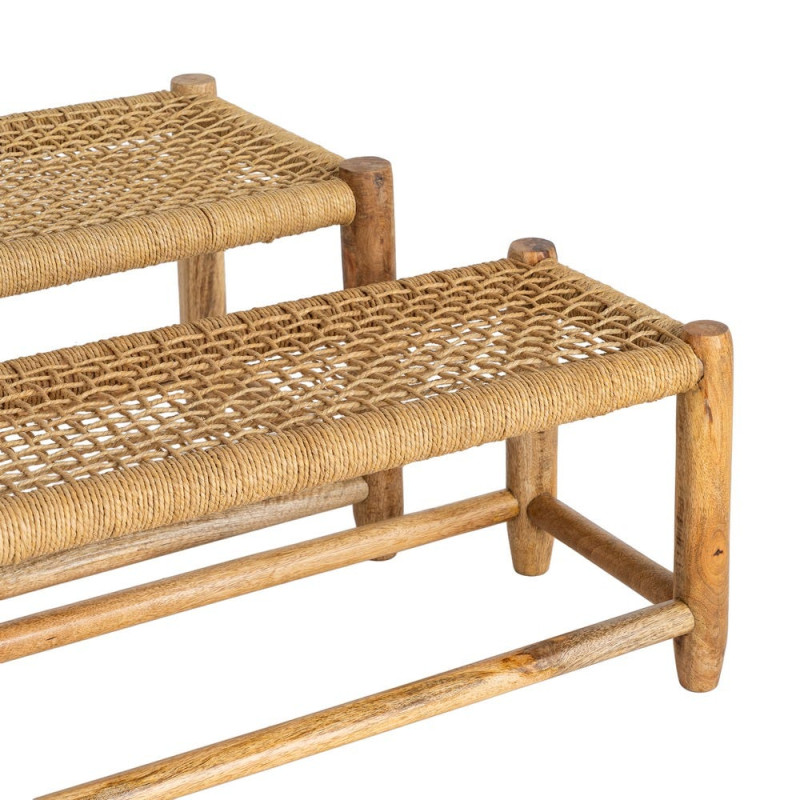 Lot de 2 bancs gigognes manguier assise tressée Mevao Ixia - 2