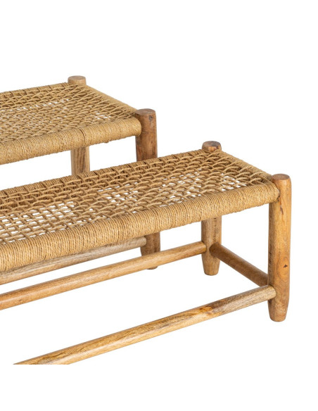 Lot de 2 bancs gigognes manguier assise tressée Mevao Ixia - 2
