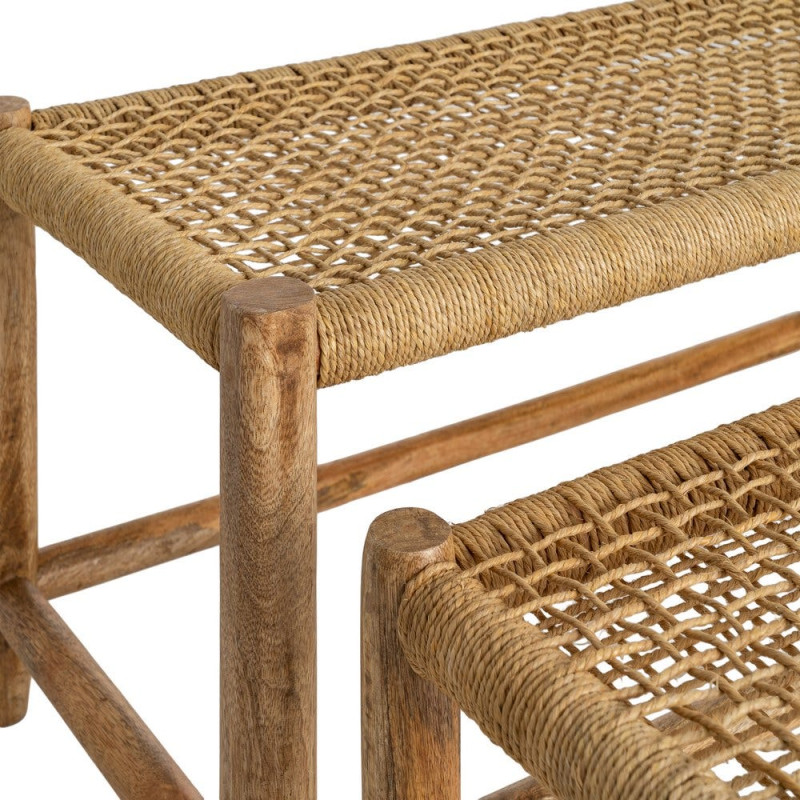 Lot de 2 bancs gigognes manguier assise tressée Mevao Ixia - 3