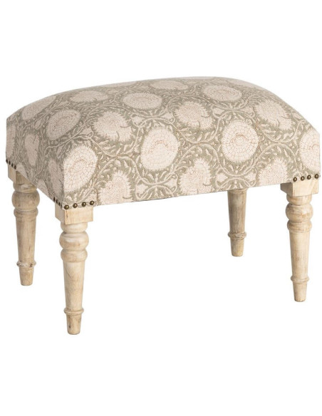 Banc rembourré floral vert sauge à pieds manguier 60x40x40 cm Danes Ixia - 1