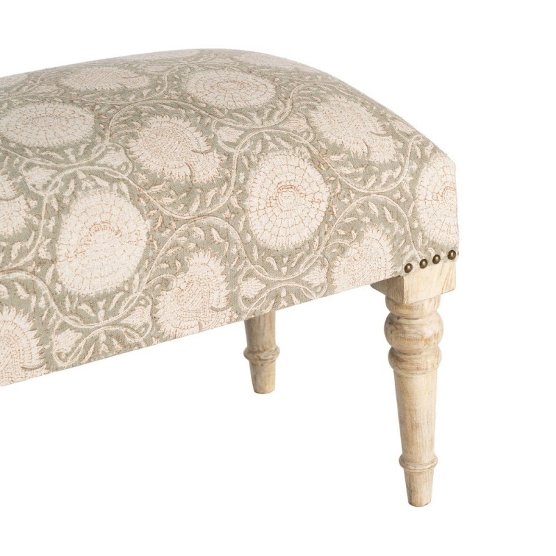 Banc rembourré floral vert sauge à pieds manguier 60x40x40 cm Danes Ixia - 2