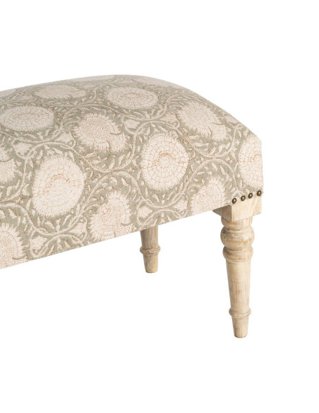 Banc rembourré floral vert sauge à pieds manguier 60x40x40 cm Danes Ixia - 2