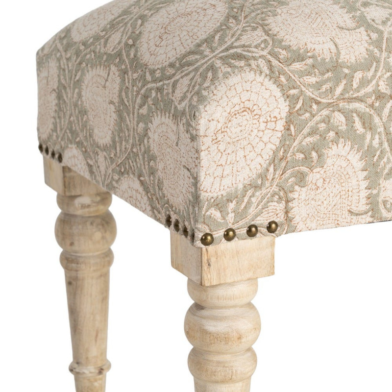 Banc rembourré floral vert sauge à pieds manguier 60x40x40 cm Danes Ixia - 3