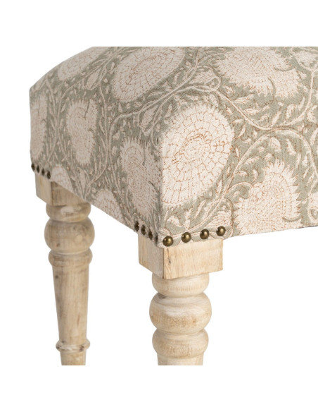 Banc rembourré floral vert sauge à pieds manguier 60x40x40 cm Danes Ixia - 3