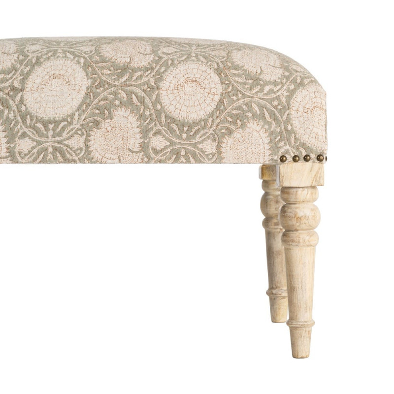 Banc rembourré floral vert sauge à pieds manguier 60x40x40 cm Danes Ixia - 4