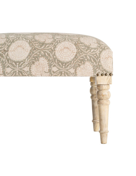 Banc rembourré floral vert sauge à pieds manguier 60x40x40 cm Danes Ixia - 4