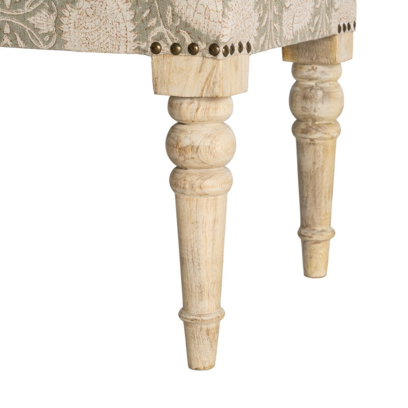 Banc rembourré floral vert sauge à pieds manguier 60x40x40 cm Danes Ixia - 5