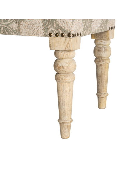Banc rembourré floral vert sauge à pieds manguier 60x40x40 cm Danes Ixia - 5