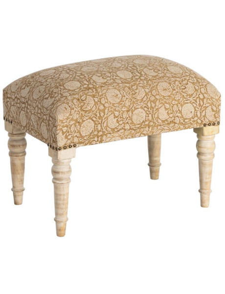 Banc rembourré floral moutarde coton-lin 60x40x40 cm Tasio Ixia - 1