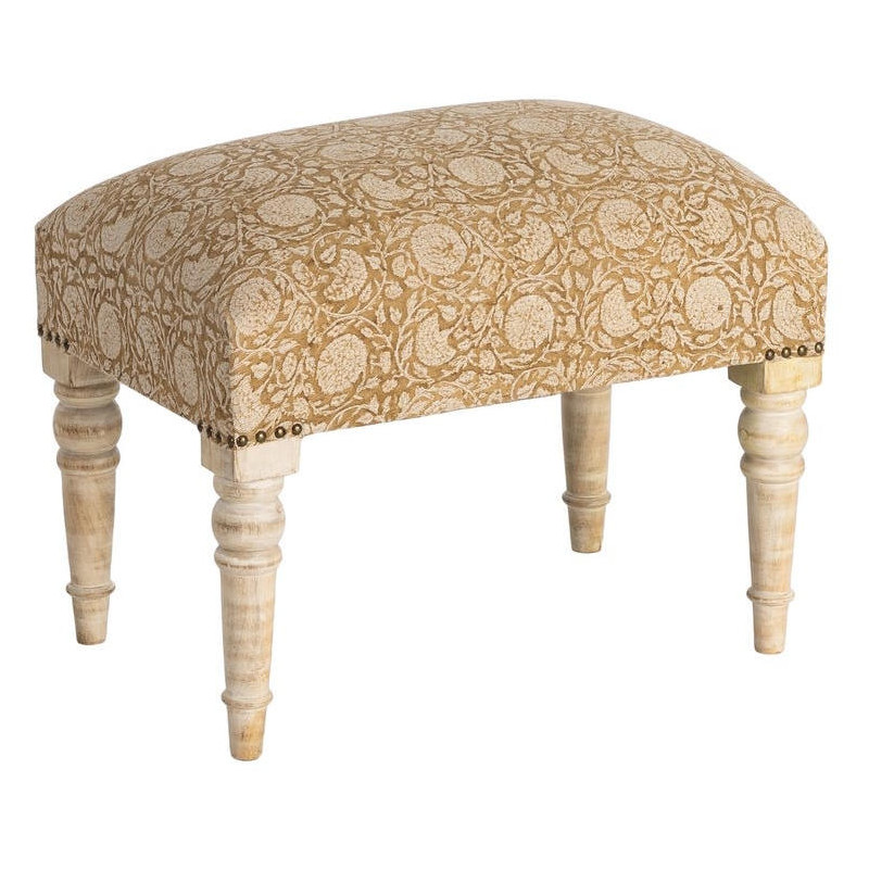 Banc rembourré floral moutarde coton-lin 60x40x40 cm Tasio Ixia - 1