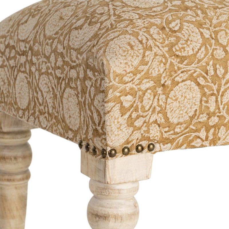 Banc rembourré floral moutarde coton-lin 60x40x40 cm Tasio Ixia - 2