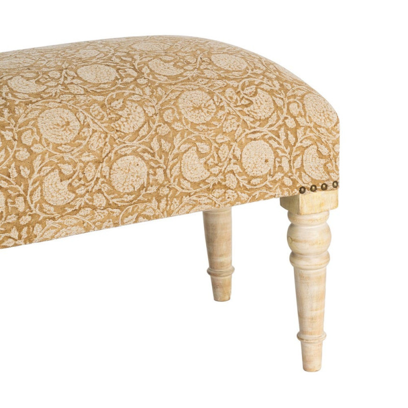 Banc rembourré floral moutarde coton-lin 60x40x40 cm Tasio Ixia - 3