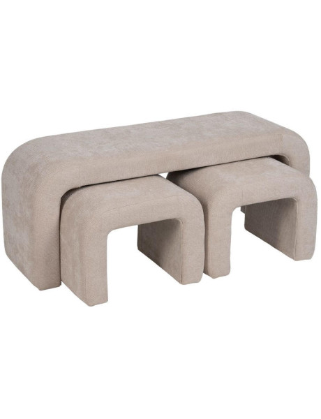 Banc gigogne beige en tissu avec 2 tabourets 126 cm Zalos Ixia - 1
