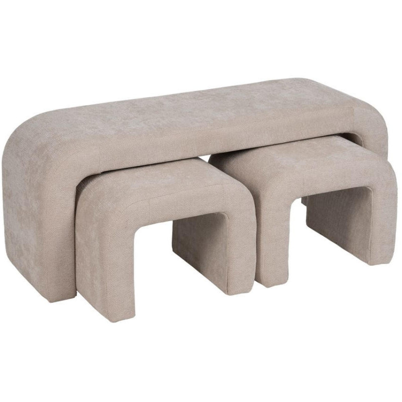 Banc gigogne beige en tissu avec 2 tabourets 126 cm Zalos Ixia - 1