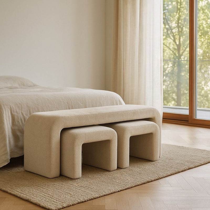 Banc gigogne beige en tissu avec 2 tabourets 126 cm Zalos Ixia - 2