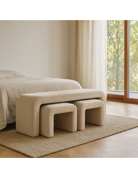 Banc gigogne beige en tissu avec 2 tabourets 126 cm Zalos Ixia - 2