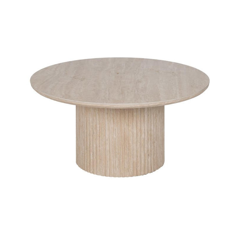 Table basse ronde plateau pierre frittée beige 90x90x45 cm Zazea Ixia - 1