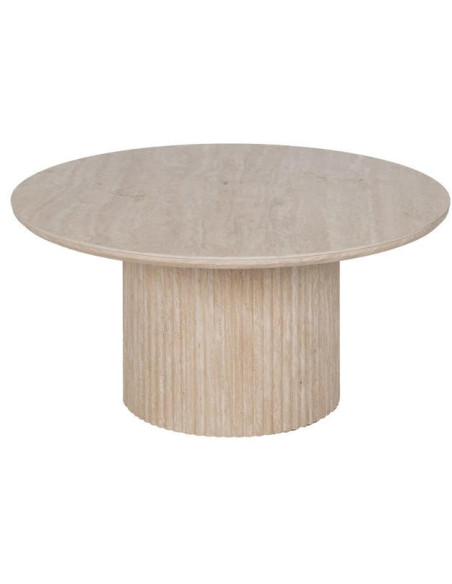 Table basse ronde plateau pierre frittée beige 90x90x45 cm Zazea Ixia - 1