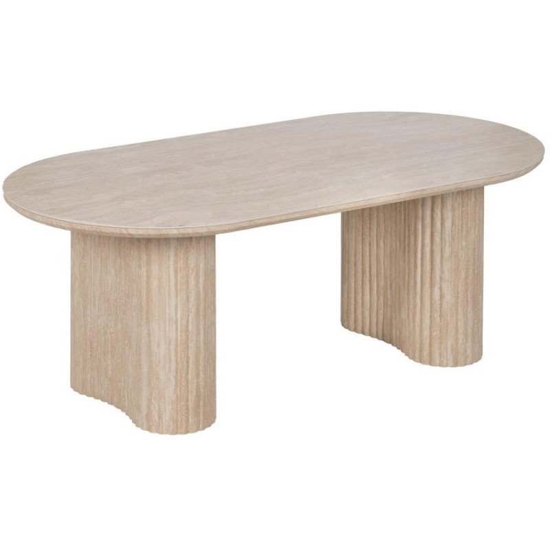 Table basse ovale pierre frittée beige effet travertin 120x60x46 cm Zazea Ixia - 1