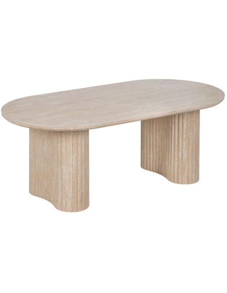 Table basse ovale pierre frittée beige effet travertin 120x60x46 cm Zazea Ixia - 1