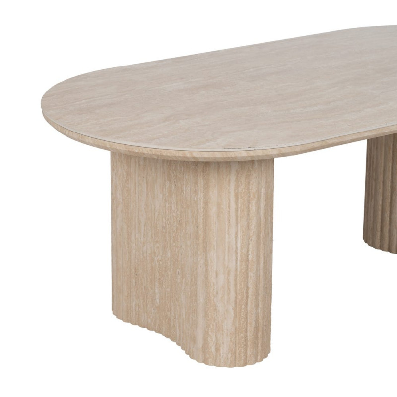 Table basse ovale pierre frittée beige effet travertin 120x60x46 cm Zazea Ixia - 6