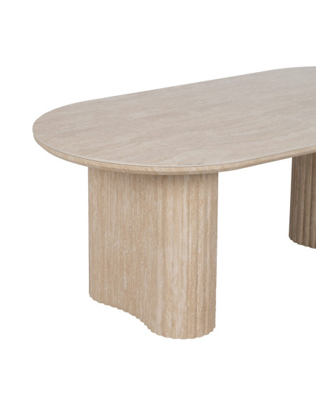 Table basse ovale pierre frittée beige effet travertin 120x60x46 cm Zazea Ixia - 6