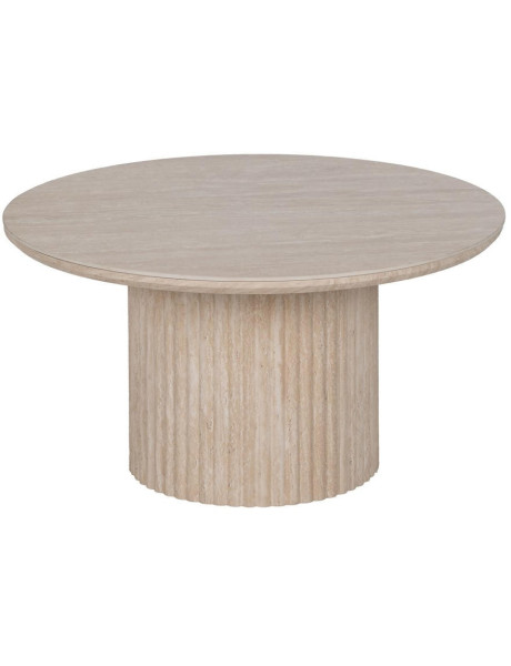Table basse ronde pierre frittée beige effet travertin 70x70x38,5 cm Zazea Ixia - 1