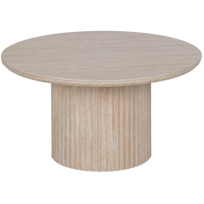 Table basse ronde pierre frittée beige effet travertin 70x70x38,5 cm Zazea Ixia - 1