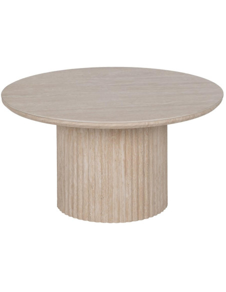 Table basse ronde pierre frittée beige effet travertin 70x70x38,5 cm Zazea Ixia - 1