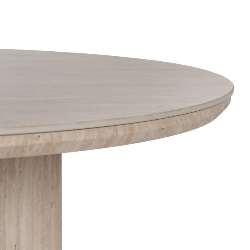 Table basse ronde pierre frittée beige effet travertin 70x70x38,5 cm Zazea Ixia - 4
