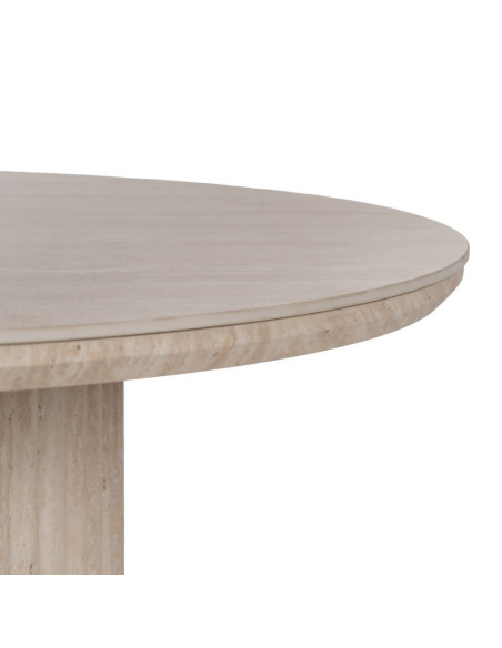 Table basse ronde pierre frittée beige effet travertin 70x70x38,5 cm Zazea Ixia - 4