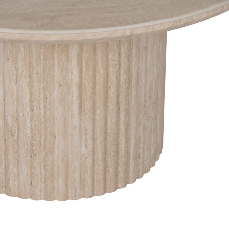 Table basse ronde pierre frittée beige effet travertin 70x70x38,5 cm Zazea Ixia - 7