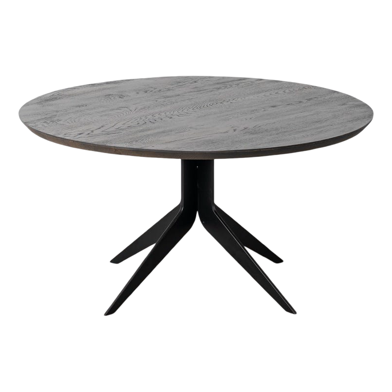 Table basse ronde industrielle chêne et métal noir 80x80x41 cm Zazor Ixia - 1