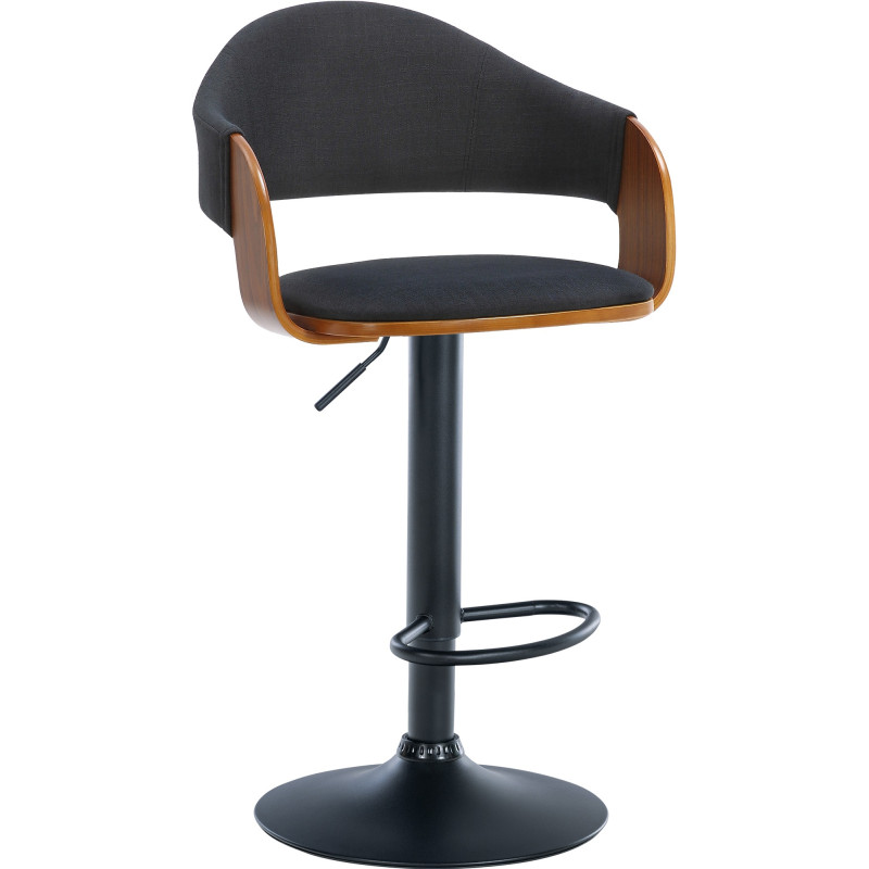 Tabouret de bar réglable tissu noir et noyer 50x49x89-110 cm Zoden  - 1