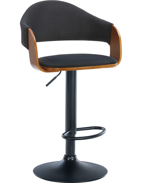 Tabouret de bar réglable tissu noir et noyer 50x49x89-110 cm Zoden  - 1