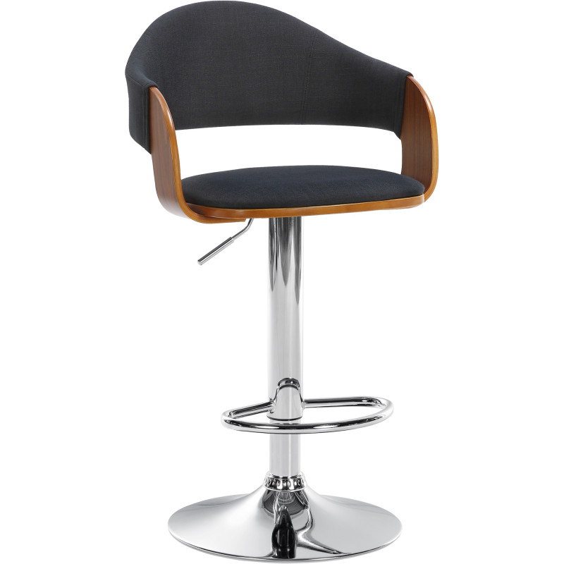Tabouret de bar réglable rétro chic noir, noyer et chrome 50x49x89-110 cm Zoden  - 1