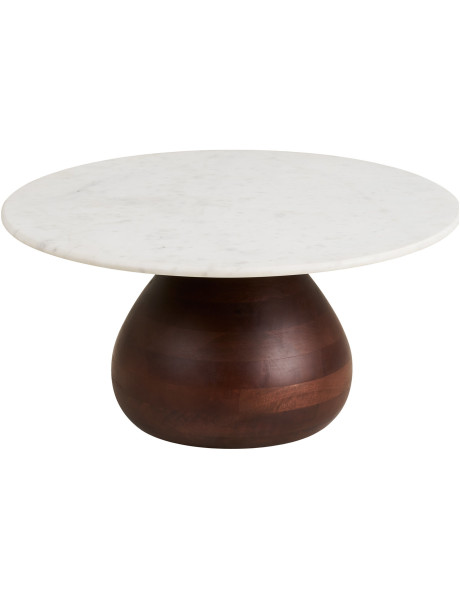 Table basse ronde marbre blanc manguier Ø70x35 cm Heide House Nordic - 1
