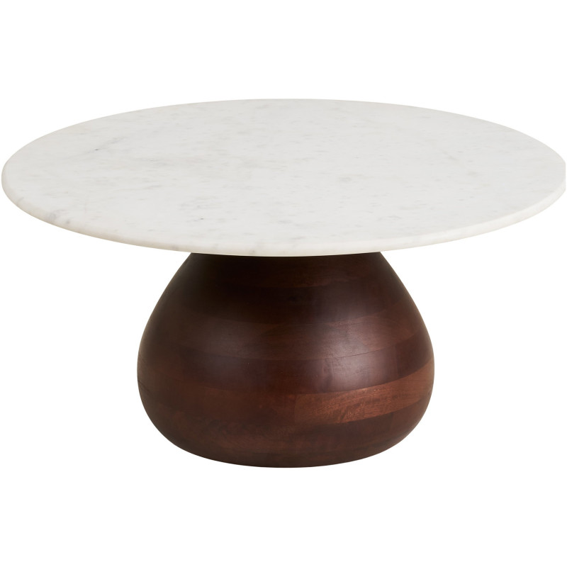 Table basse ronde marbre blanc manguier Ø70x35 cm Heide House Nordic - 1