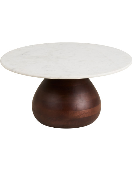 Table basse ronde marbre blanc manguier Ø70x35 cm Heide House Nordic - 1
