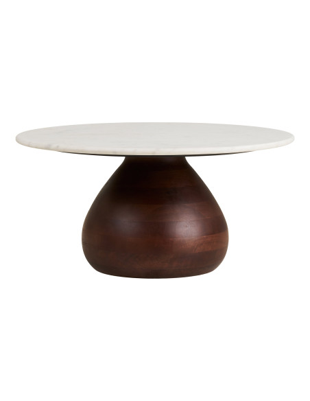 Table basse ronde marbre blanc manguier Ø70x35 cm Heide House Nordic - 3