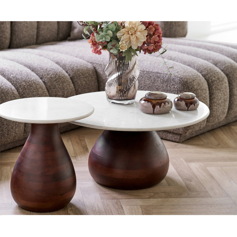 Table basse ronde marbre blanc manguier Ø70x35 cm Heide House Nordic - 6