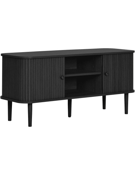Meuble TV noir rainuré en pin et MDF 113x40x52 cm Nikko House Nordic - 1