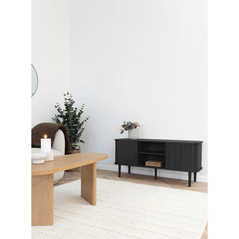 Meuble TV noir rainuré en pin et MDF 113x40x52 cm Nikko House Nordic - 2