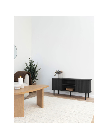 Meuble TV noir rainuré en pin et MDF 113x40x52 cm Nikko House Nordic - 2
