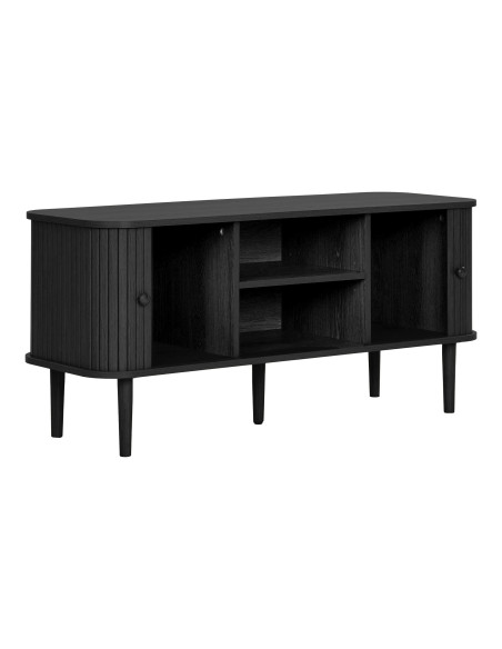Meuble TV noir rainuré en pin et MDF 113x40x52 cm Nikko House Nordic - 5