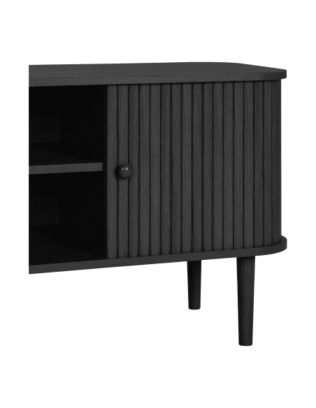 Meuble TV noir rainuré en pin et MDF 113x40x52 cm Nikko House Nordic - 6