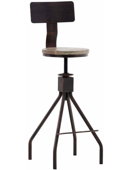 Tabouret de bar industriel réglable bois métal bronze 45x45x93-108 cm Nomeo  - 1