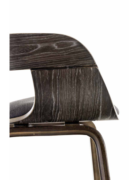 Chaise salle à manger accoudoirs bois et tissu gris foncé 49x46x73 cm Mizui  - 5