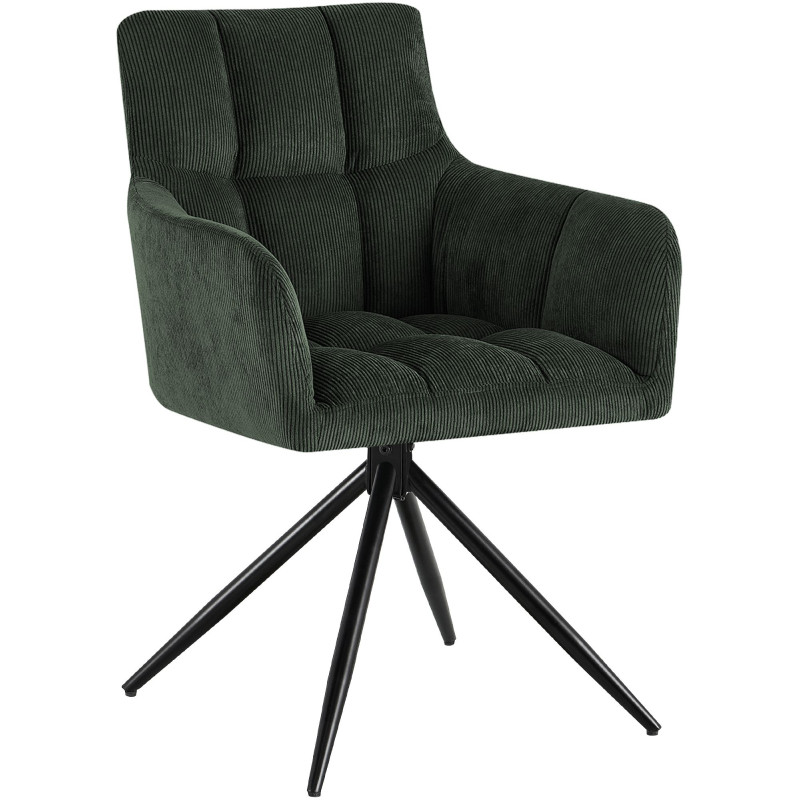 Chaise salle à manger pivotante velours côtelé vert 59x59x87 cm Vetia  - 1