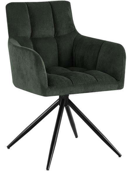 Chaise salle à manger pivotante velours côtelé vert 59x59x87 cm Vetia  - 1